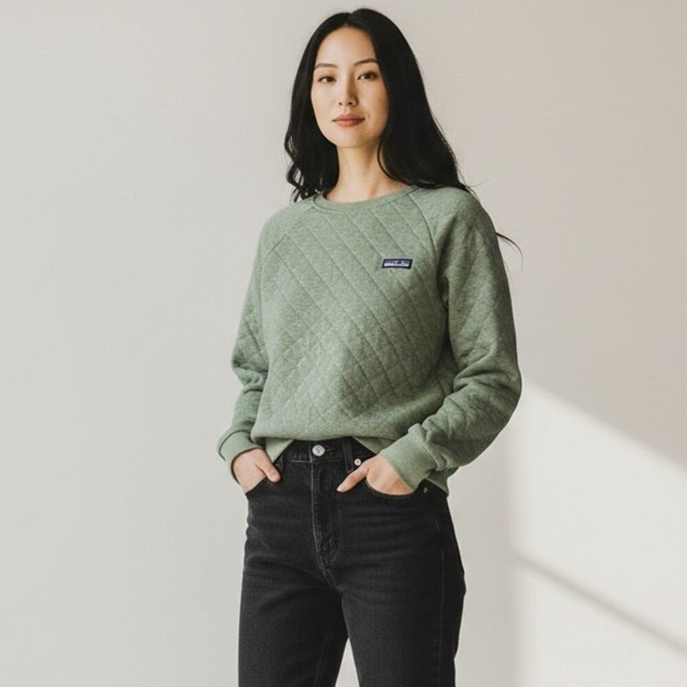 Patagonia Organic Cotton Quilt Crew Sweater Women's Sz M Sage Green Outdoors